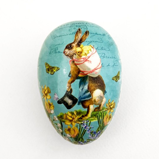 3-1/2" Blue Top Hat Bunny Papier Mache Easter Egg Container ~ Germany